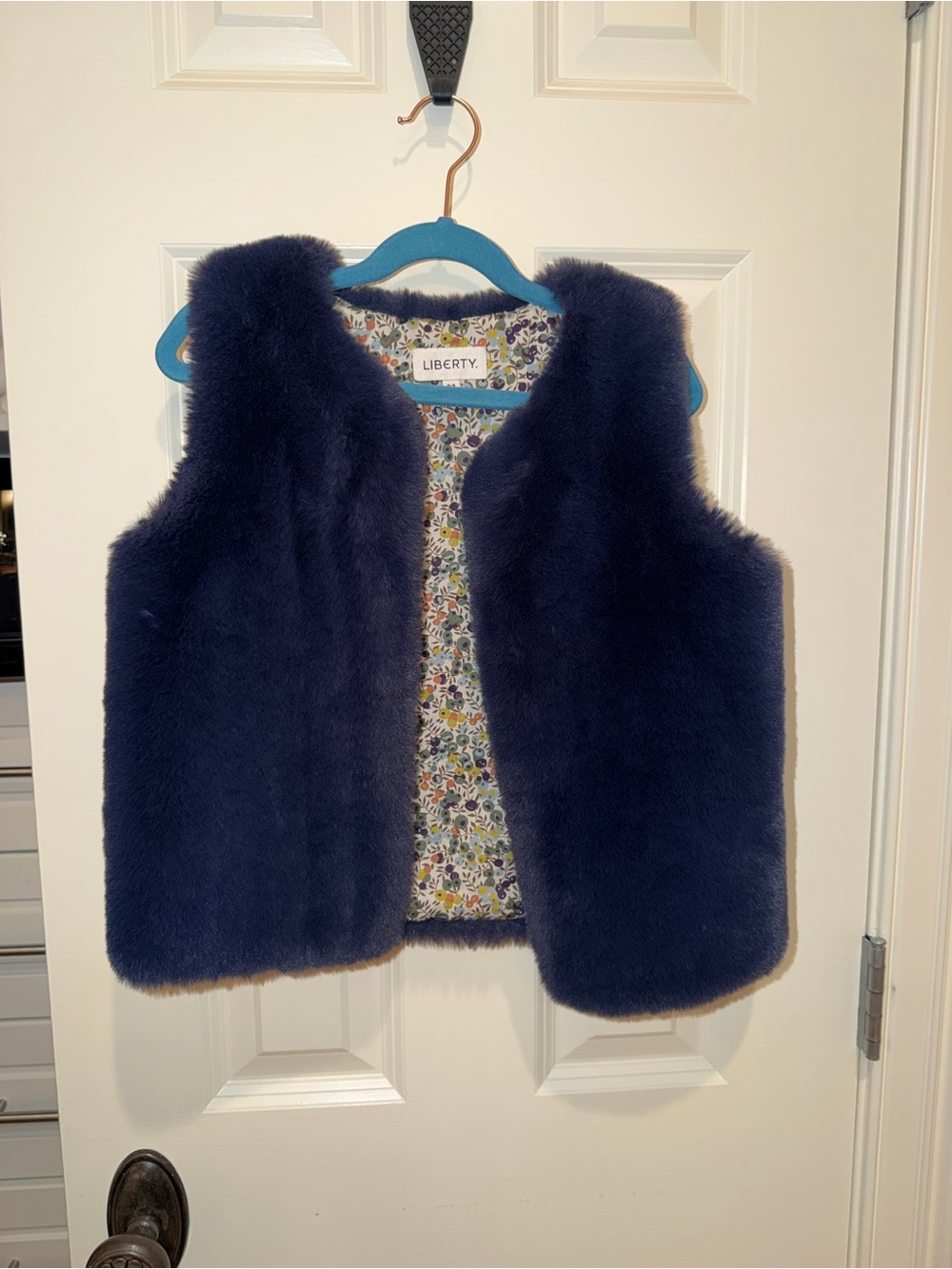 Liberty Girls Navy Faux Fur Vest with Floral Lining